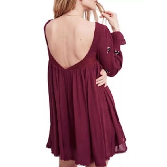 Free People Mohave Plum Embroidered Woven Mini Dress Size Small - Picture 4 of 10